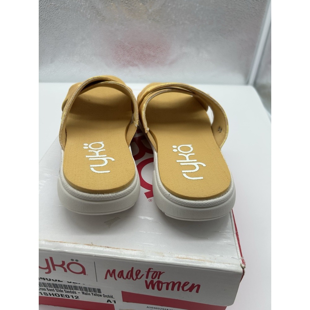 New Ryka Malin Cross Band Slide Sandals Yellow Orchid Comfort Padded Size 6M - Picture 5 of 6